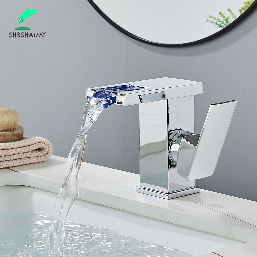 Torneira De Banheiro Em Cascata LED Para Quente E Frio Inoxidável Quadrado Banheiro Cozinha Torneira em Oferta na Shopee