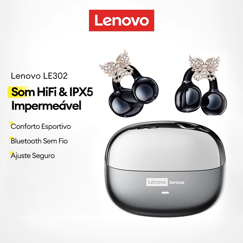 Lenovo LE302 Fones de Ouvido Bluetooth IPX5 à Prova d’Água com Som HiFi e Ajuste Confortável para Exercícios