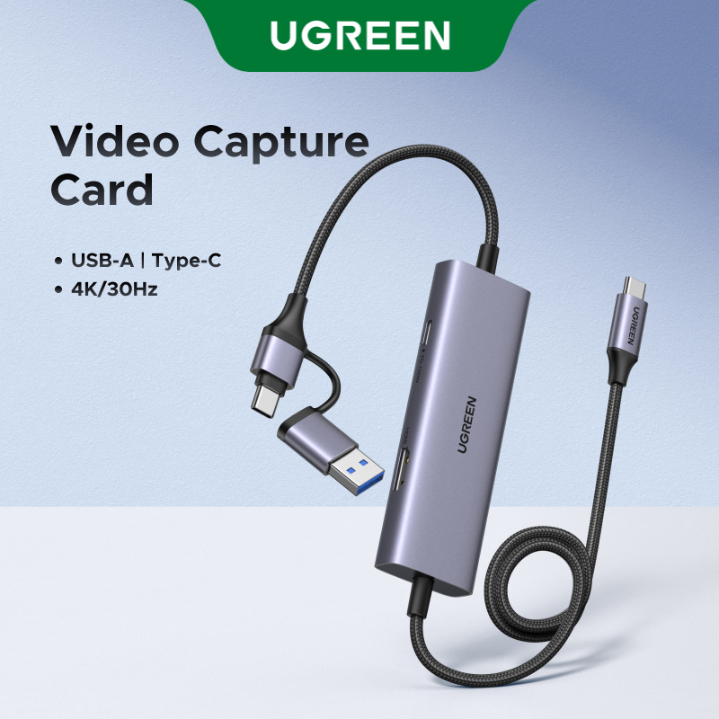 Placa De Captura De Vídeo UGREEN 4K @ 30Hz 2 Em 1 USB-A/C Cabo Trançado De Alumí