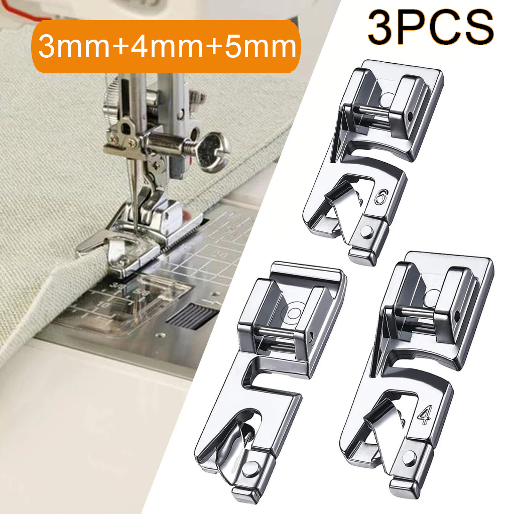 Kit 3 calcadores para bainha (3-6mm) para máquina de costura doméstica
