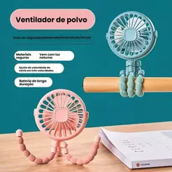 Mini Ventilador Portátil USB Recarregável Formato Polvo 18h de Bateria Silencioso