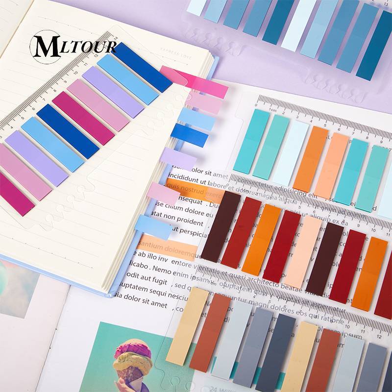 Notas adesivas com marcador de régua marcador de página livro papelaria stick notes flags em Oferta na Shopee