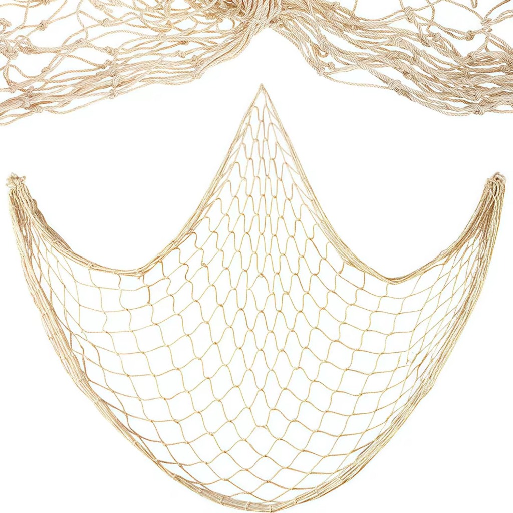 Decoração De Rede De Pesca Natural 100 * 200M , Decorações Peixes De Praia De Poliéster Bege Para Festa De Aniversário D
