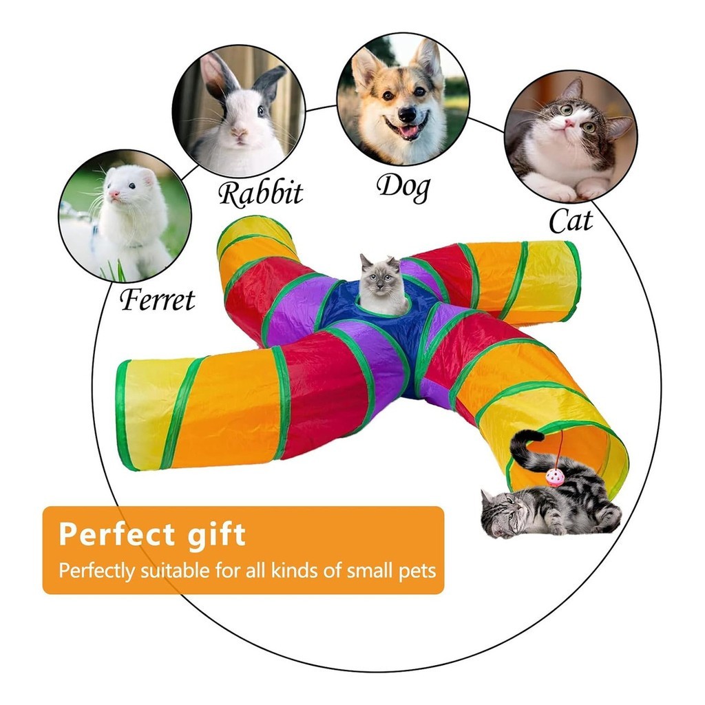 Túnel Colorido Dobrável para Pets - Brinquedo Interativo e Labirinto para Gatos Coelhos e Cachorros