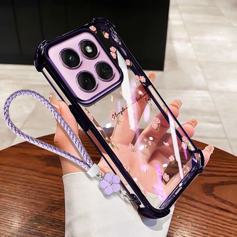 Capa VRQR Para Motorola Moto G56 G86 Flower Print De Telefone Transparente À Prova De Choque Com Corda De Flor em Oferta na Shopee