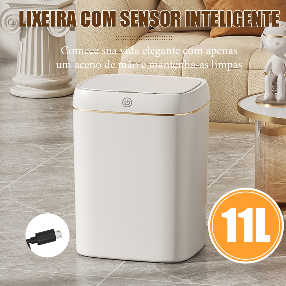11L USB Lixeira recarregável com sensor automático inteligente para quarto banheiro cozinha
