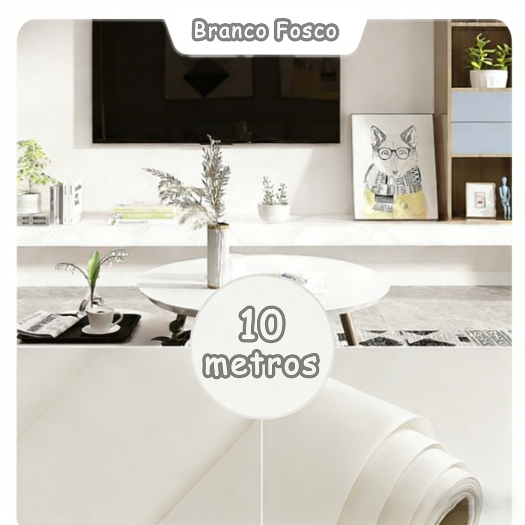 5/10 Metros x45Cm Papel de Parede Adesivo Tipo Contact Branco Fosco Lavável Móveis/Eletrodomestico em Oferta na Shopee