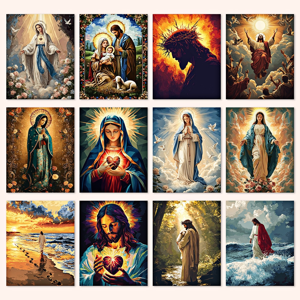 DROFE-kit Pintura Numerada-Jesus Cristianismo Virgem Maria-Terapêutico-Decoração De Quarto-Algarismos pintar em Oferta na Shopee