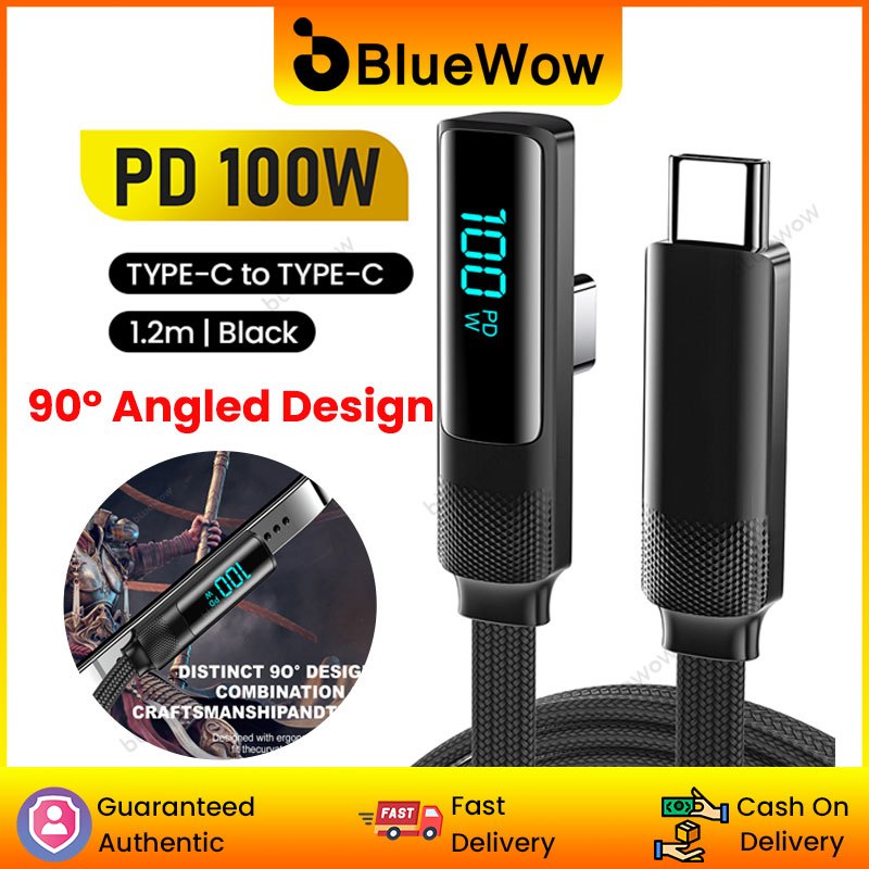 Cabo De Dados De Cotovelo Tipo C BlueWow 100W Com USB Digital Para Fios De Carregamento Rápido 1.2M