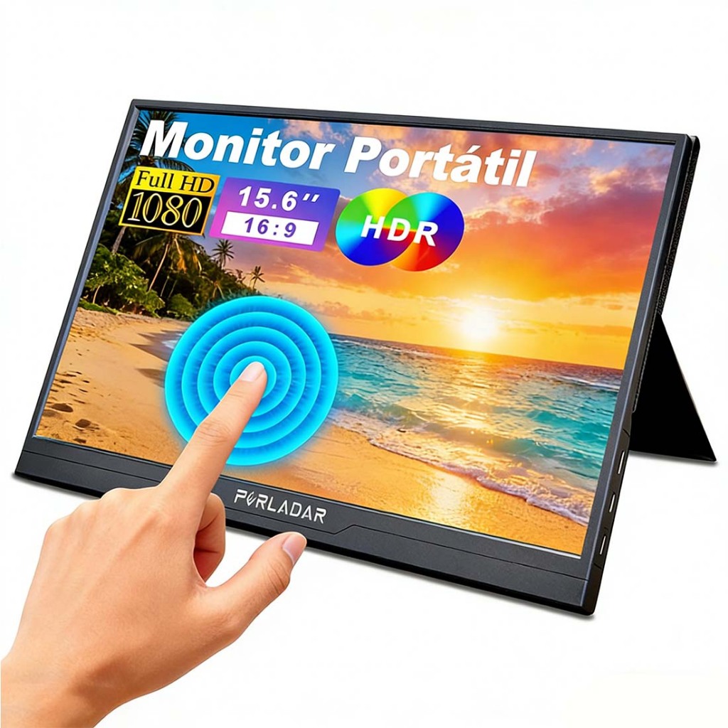 Toque Monitor Portátil 15.6'' 1080p com Tela Sensível Ao Toque Ips Fhd Touch Screen Alto-falantes — R$ 444,90 em Shopee, 63% OFF