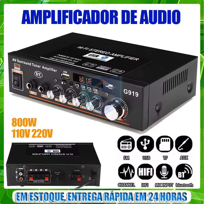 Amplificador De Som Bluetooth G919 Subwoofer 800W 110-240V em Oferta na Shopee