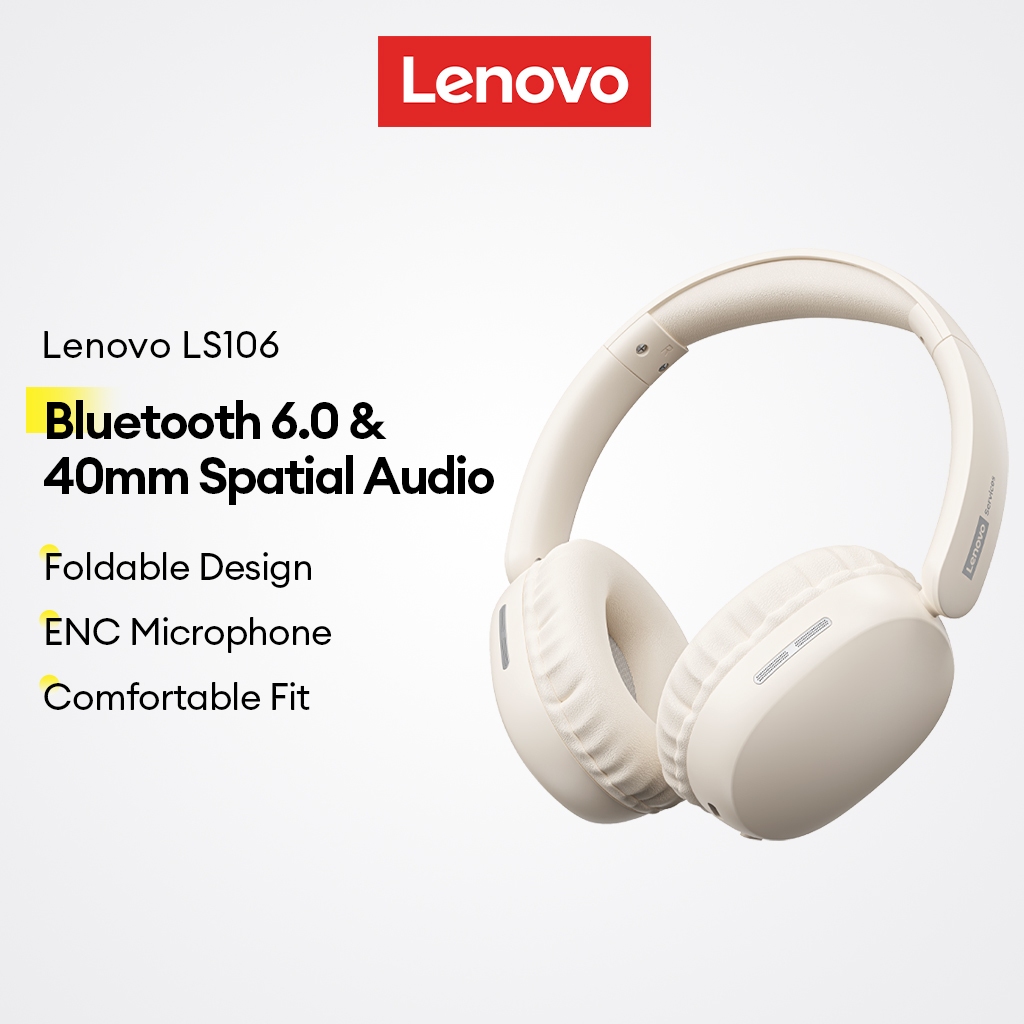 Fones De Ouvido Bluetooth Lenovo LS106 E Fone Sem Fio Com Áudio Espacial 6.0 40 Mm Design Dobrável