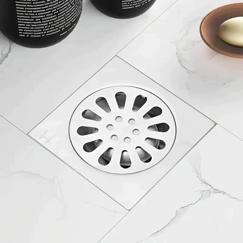 Ralo de Banheiro Inox Quadrado 15x15cm Drenagem Anti Inseto/Odores Com Filtro Aço