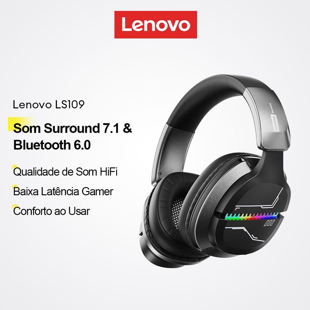 Fones De Ouvido Bluetooth Lenovo LS109 E Fone Para Jogos Sem Fio Com Som Surround 6.0 7.1 Dongle 2.4G 4 Modos