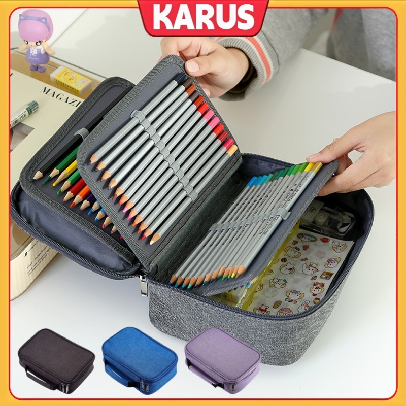 Estojo Escolar Grande Para 72 Lápis À Prova D'água Feito De nylon com 25 Elásticos Zíper em Oferta na Shopee