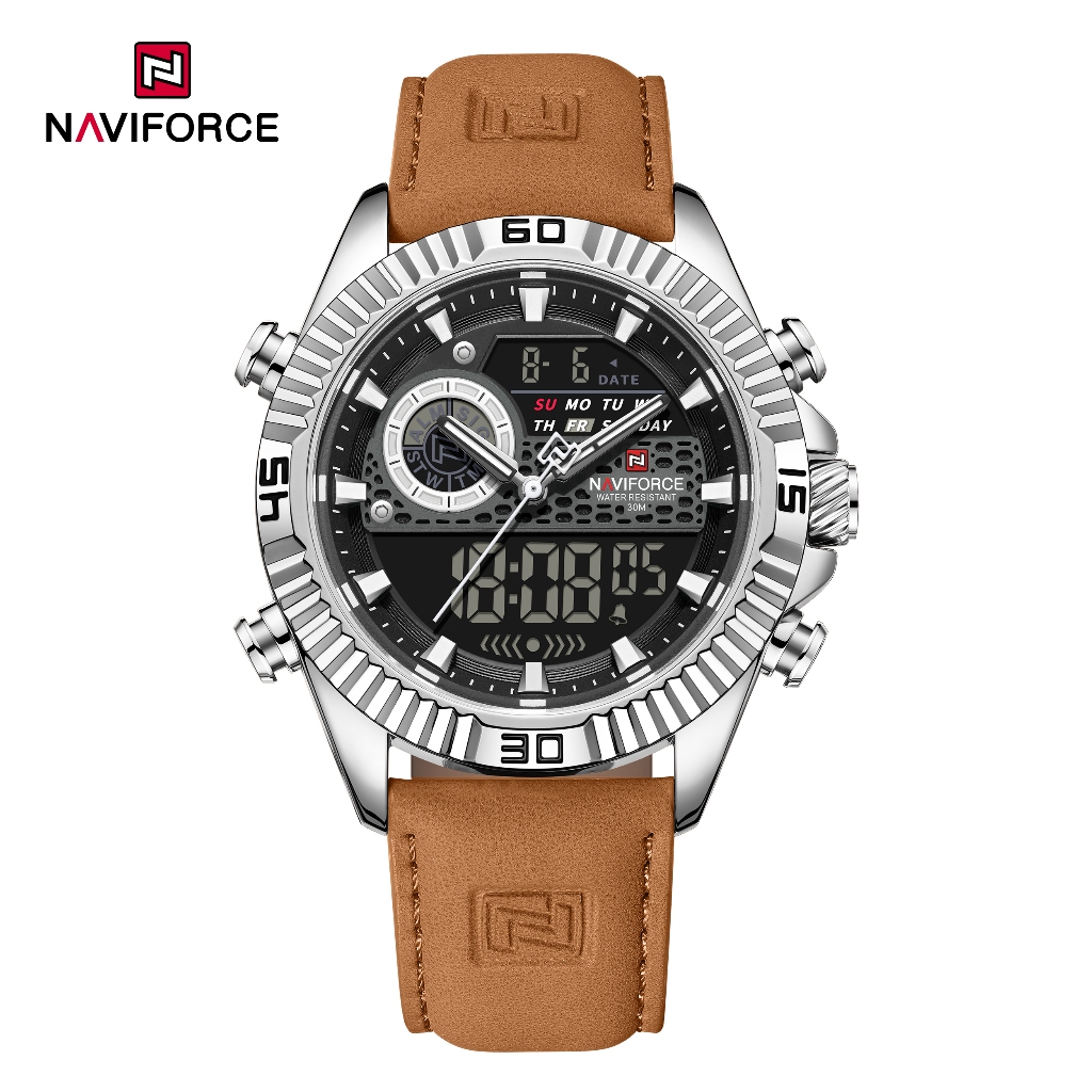 NAVIFORCE 9262L Movimento De Exibição Dupla Multifuncional Com Pulseira De Couro