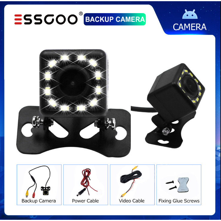 ESSGOO 12LED Câmera Traseira Infravermelha 170 Graus HD Visão Noturna Estacionamento Automático Vídeo Pacote À Prova D'á