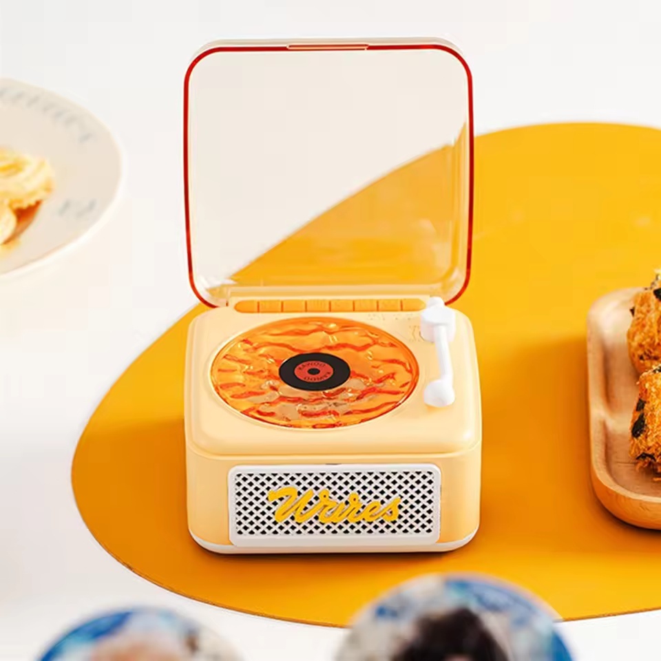 Mini Toca-Discos Com Áudio Bluetooth Portátil Vintage Surround Som Caixa De Música Ouvir Alto-Falante Ondulado De Água D