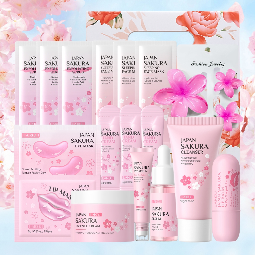 LAIKOU Kit Presente Sakura para Pele Iluminada (11 Peças) | Presente de Skincare para uma Pele Radiante