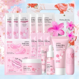 Kit Skincare Sakura LAIKOU 11 Peças | Kit Beleza Completo para Pele Hidratada e Iluminada | Kit Presente Feminino