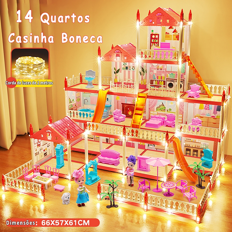 Casa De Bonecas De Luxo 14 quartos + 2 bonecas Villa Brinquedos  DIY Presentes Para Meninas em Oferta na Shopee