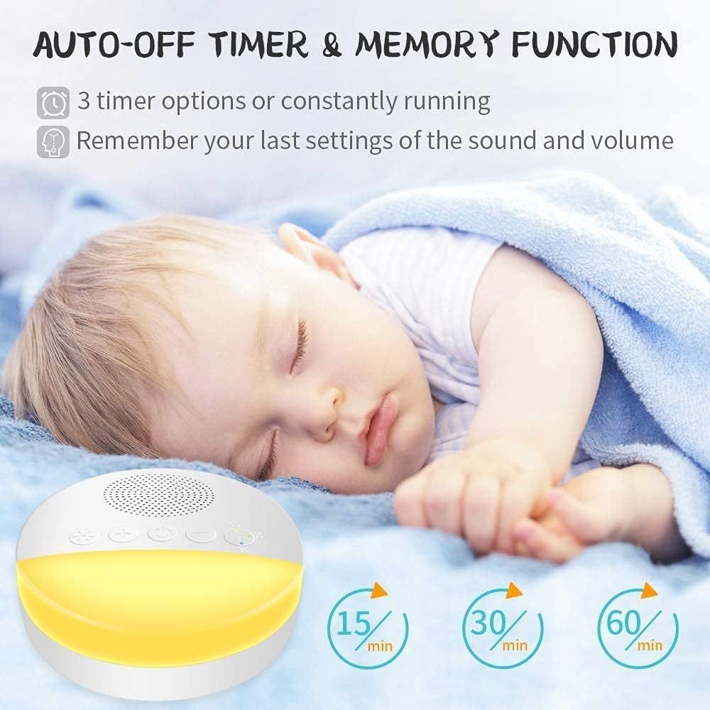 Imagem Máquina De Ruído Branco Para Bebê Dormir 20 Sons Relaxantes Luz Noturna Recarregável USB