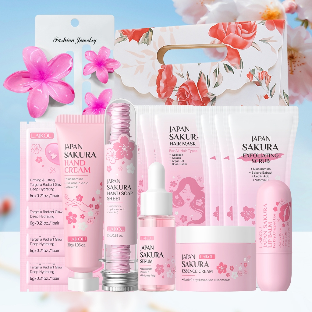 LAIKOU Sakura Blooming Beauty Essential Gift Set-Creme Para As Mãos , Bálsamo La