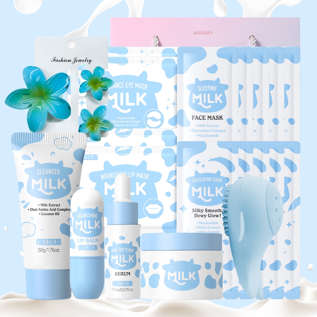 Conjunto Completo De Leite Para Cuidados Com A Pele E O Corpo LAIKOU-11 Unidades | Limpador , Soro , Creme , Os Lábios ,