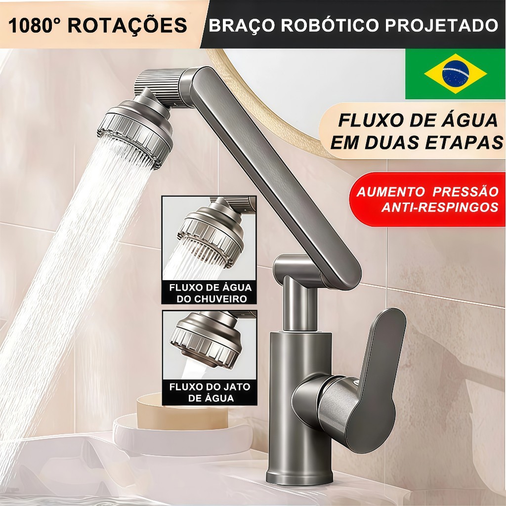 Torneira para pia 1080° giratória , saída dupla, torneira quente e fria com cabeça de aspersã
