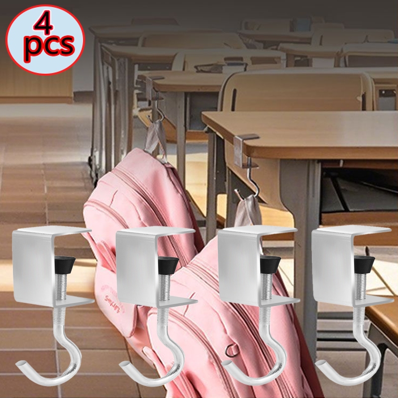 4pcs Gancho de mesa escolar, cabide multifuncional sem perfuração, gancho de mesa ajustável + cabide lateral removível