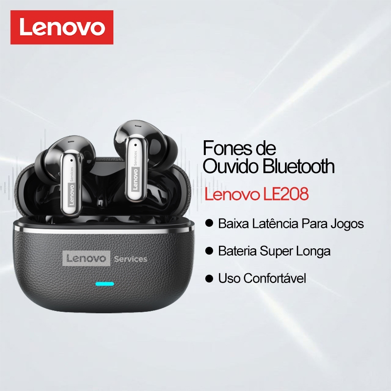 Fones de Ouvido para Jogos Lenovo LE208 e Fones Bluetooth com Baixa Latência e Som HiFi com Bateria de Longa Duração em Oferta na Shopee