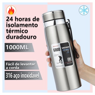 Garrafa 1000ml Inox Térmica Com Infusor Prata De Água Café Parede Dupla Com Alça em Oferta na Shopee