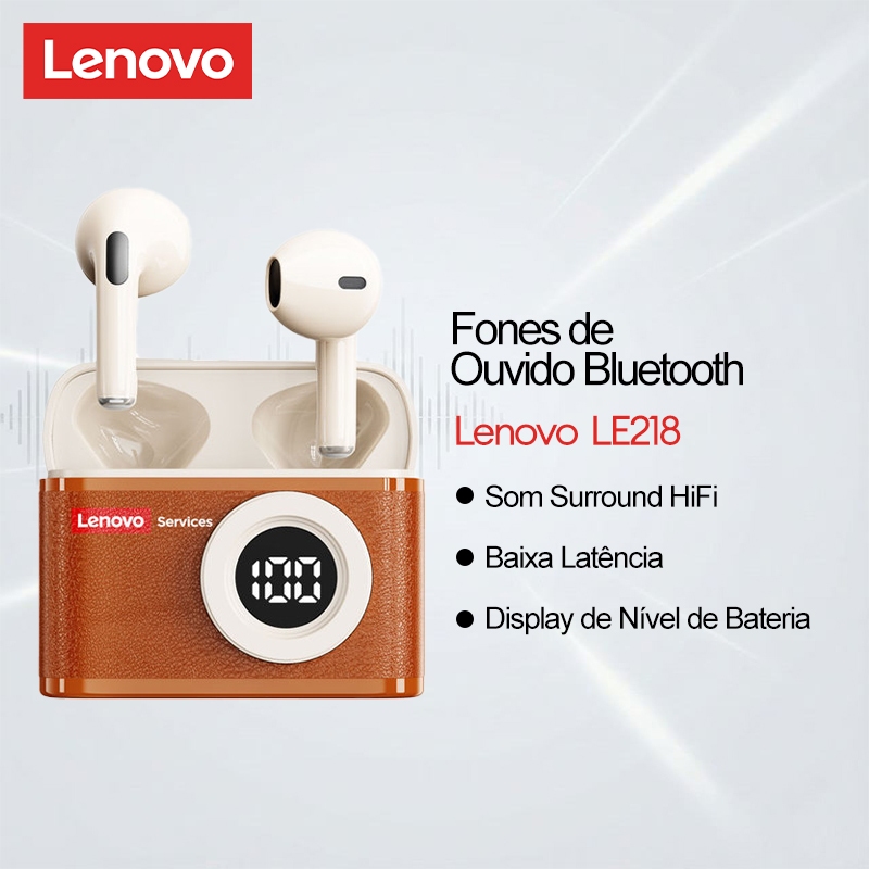 Fones De Ouvido Bluetooth Lenovo LE218 Hi Fi Surround Sound Exibição De Nível De Bateria De Baixa Latência Modelo De Câm