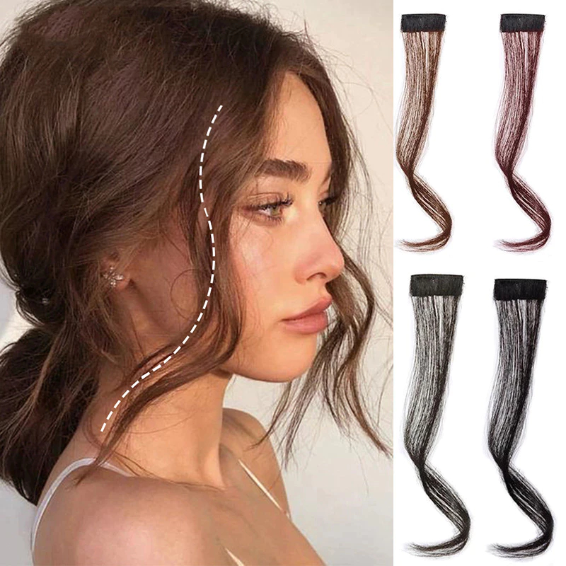 35CM 2 Peça Longo Encaracolado Franja Clipes Frente Dois Lados Extensão De Cabelo Sintético Natural Parte Média Par Fals