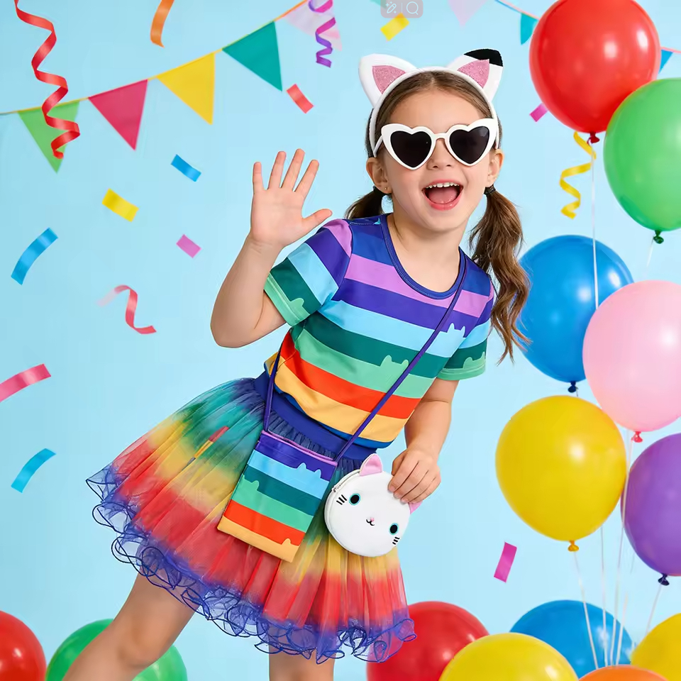 Gabby Dollhouse Cosplay Listrado Camiseta De Manga Curta + Vestido Arco-Íris E Acessórios Conjunto De Festa De Carnaval  em Oferta na Shopee