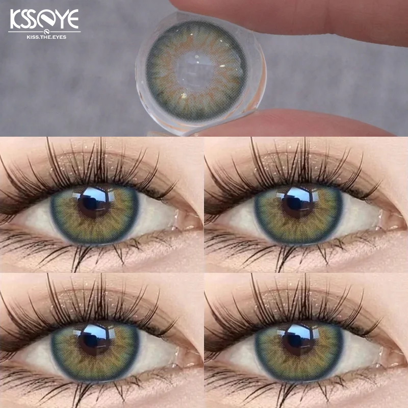 KSSEYE 2pcs Lente De Contato Híbrida Série Gatinho Cinza/Verde/Azul 14.2 Mm Softlens 1 Ano De Uso