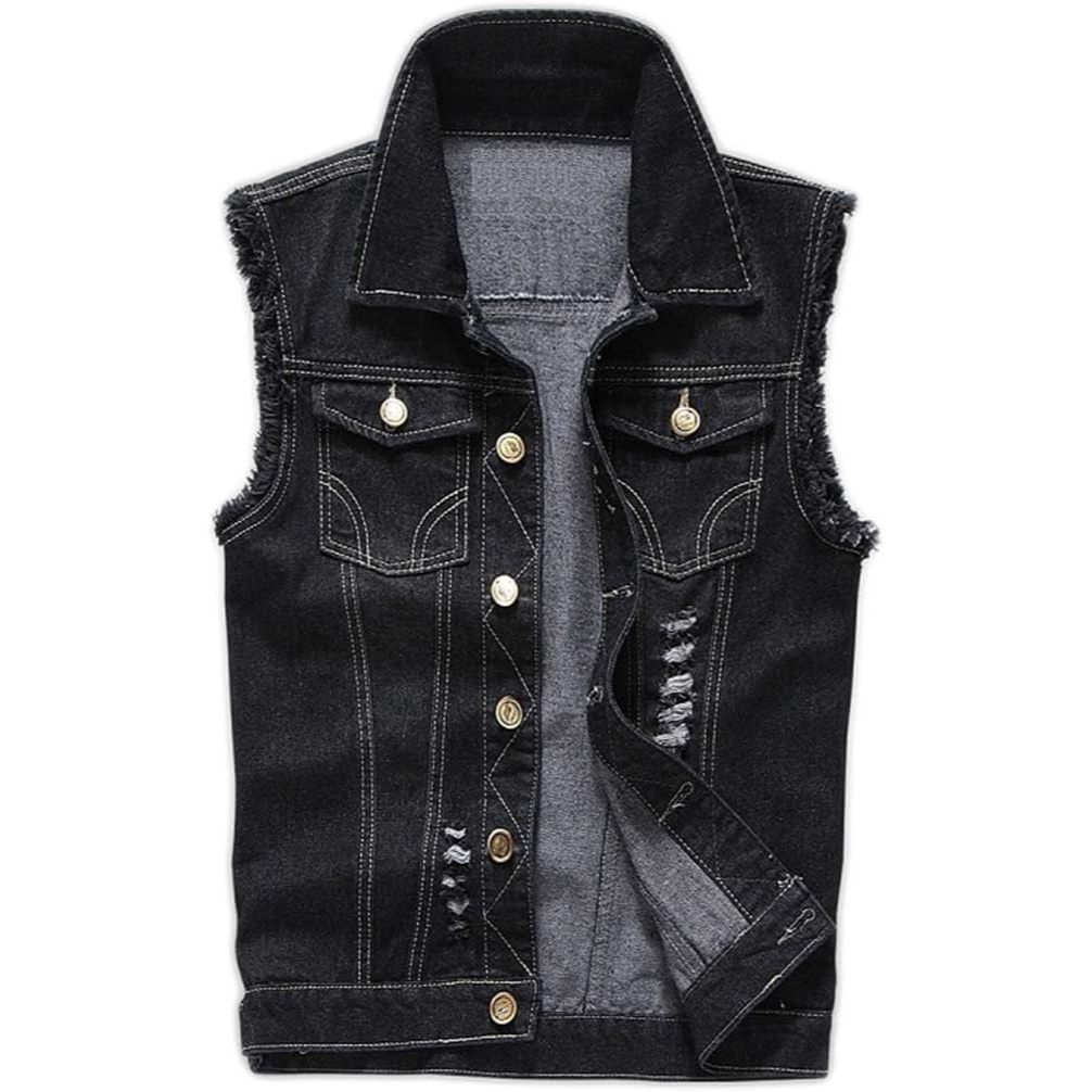 Masculino Casual Lapela Denim Colete Jaqueta Vintage Fino Ajuste Sem Mangas Rasgado Jeans Coletes