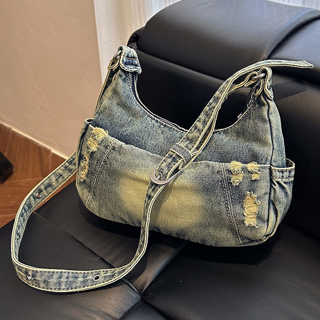 Bolsa jeans retrô transversal feminina bolsa de ombro bolsa bolinho