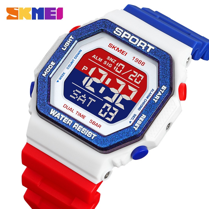 SKMEI 1988 Relógio Eletrônico Masculino Moda Esportes Casual Pulseira TPU Presente