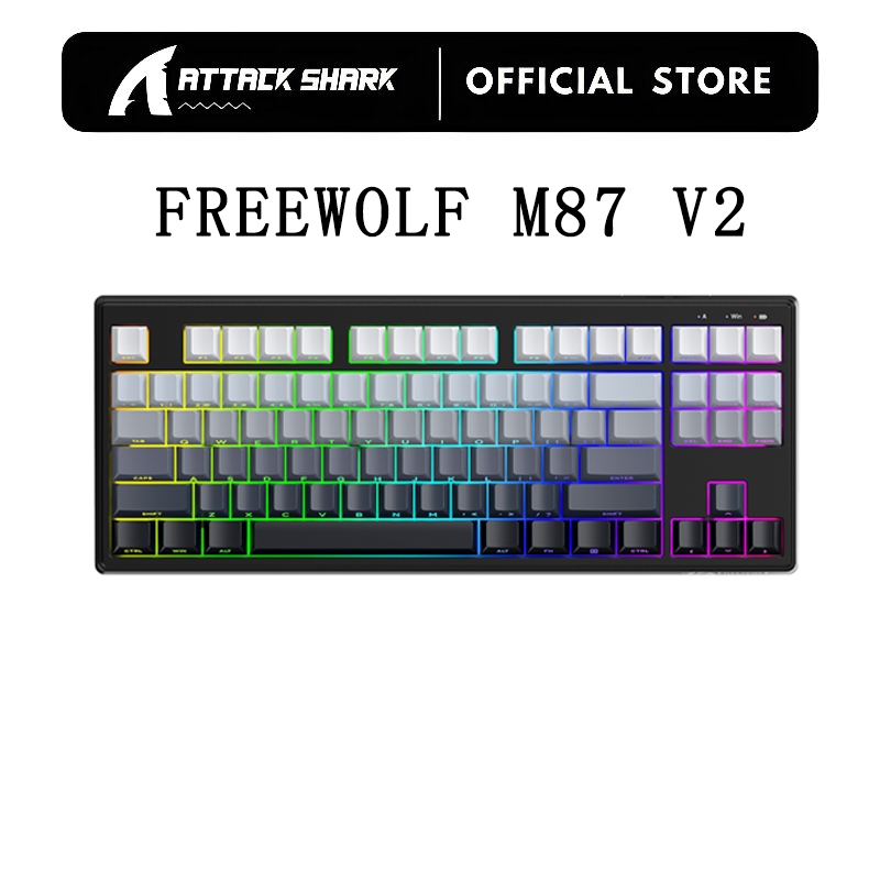 FREEWOLF M87 V2 Teclado Para Jogos Tri-Modo Sem Fio RGB 4000mAh PBT Teclas Impressas Laterais