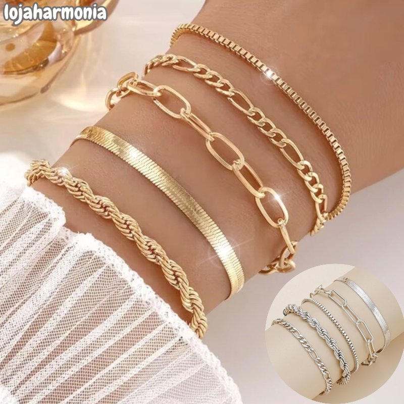 5pcs pulseiras em aço inoxidável hipoalergênico não escurece a prova d’água em Oferta na Shopee