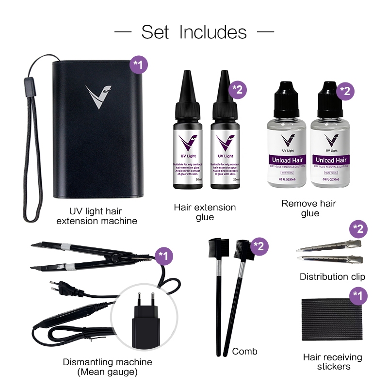 Máquina De Extensão De Cabelo Com Luz UV , Conjunto De Ferramentas Cola , Remoção De em Oferta na Shopee