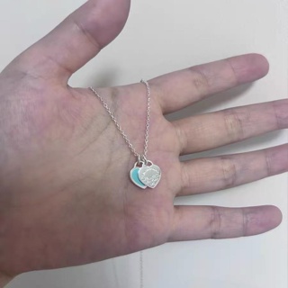 Colar Azul Com Pingente De Coração Duplo Em Prata 925 em Oferta na Shopee