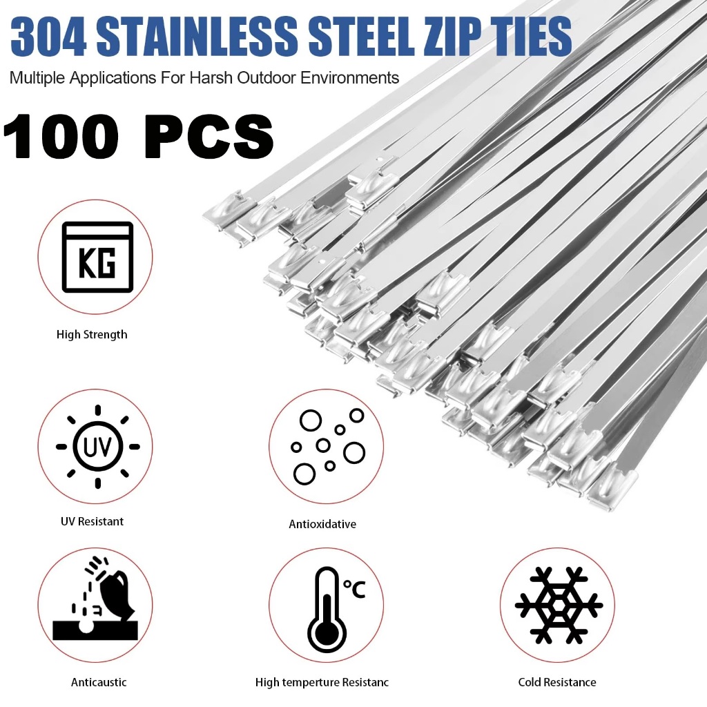 Kit 100x abraçadeiras Zip Tie Para Termotape Em Aço Inox 4.6X300mm