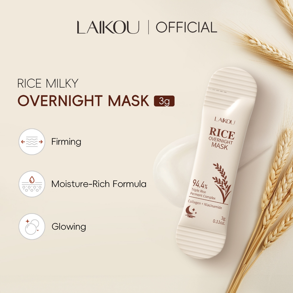 Máscara De Dormir Noite De Arroz LAIKOU-94.4 % De Fermento Triplo , Colágeno E Niacinamida Para Pele Brilhante Firme
