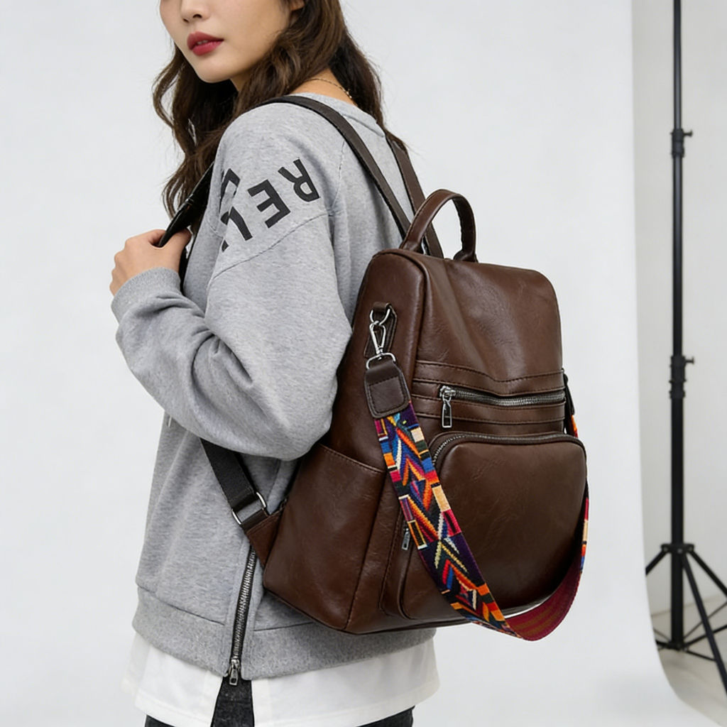 Mochila/bolsa feminina grande, adequada para escola, trabalho, viagens, Material de couro Artificial