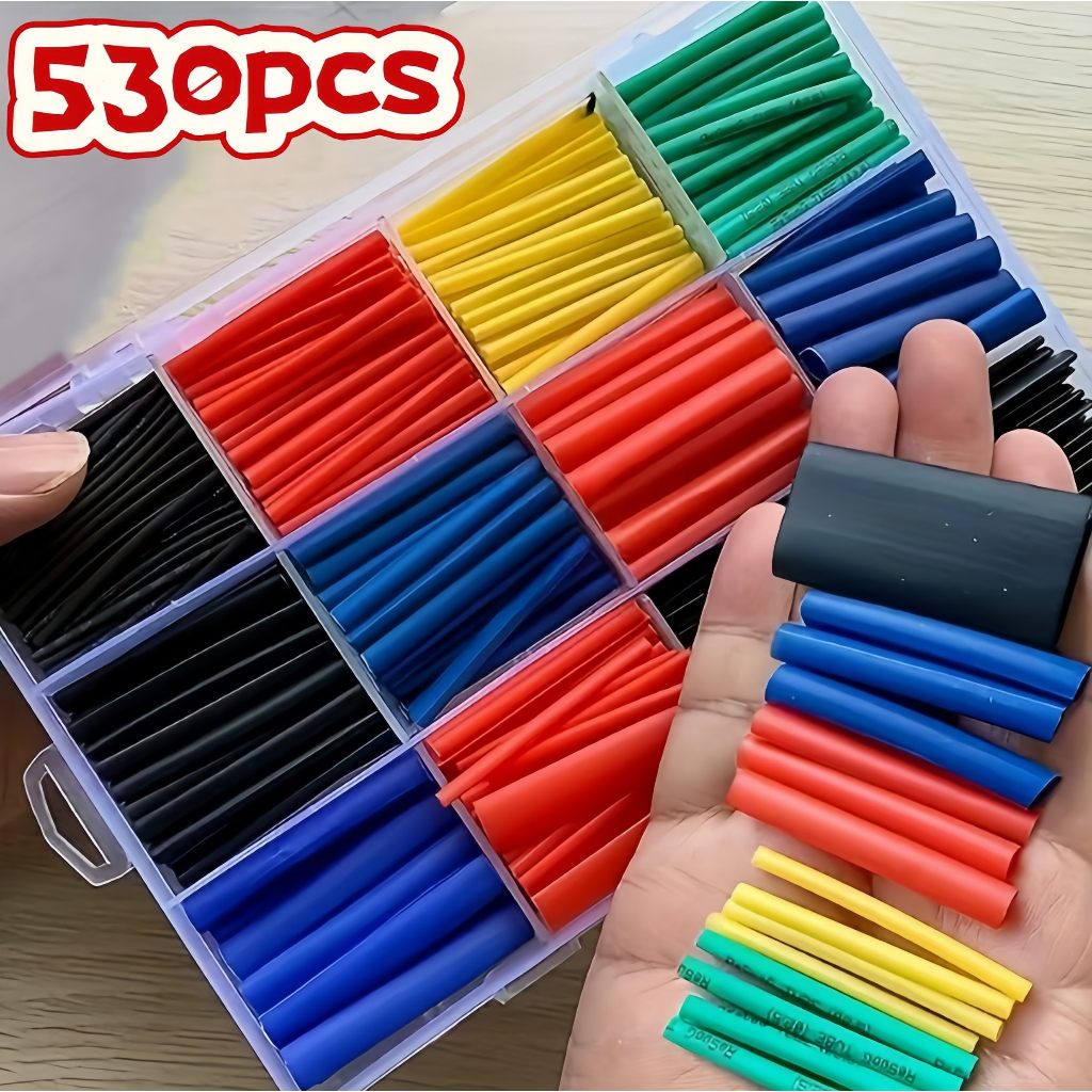 530 Peças Tubo Encolhível Termo Retrátil 2:1 para Cabo e Fio, 5 Cores, 8 Tamanhos em Oferta na Shopee
