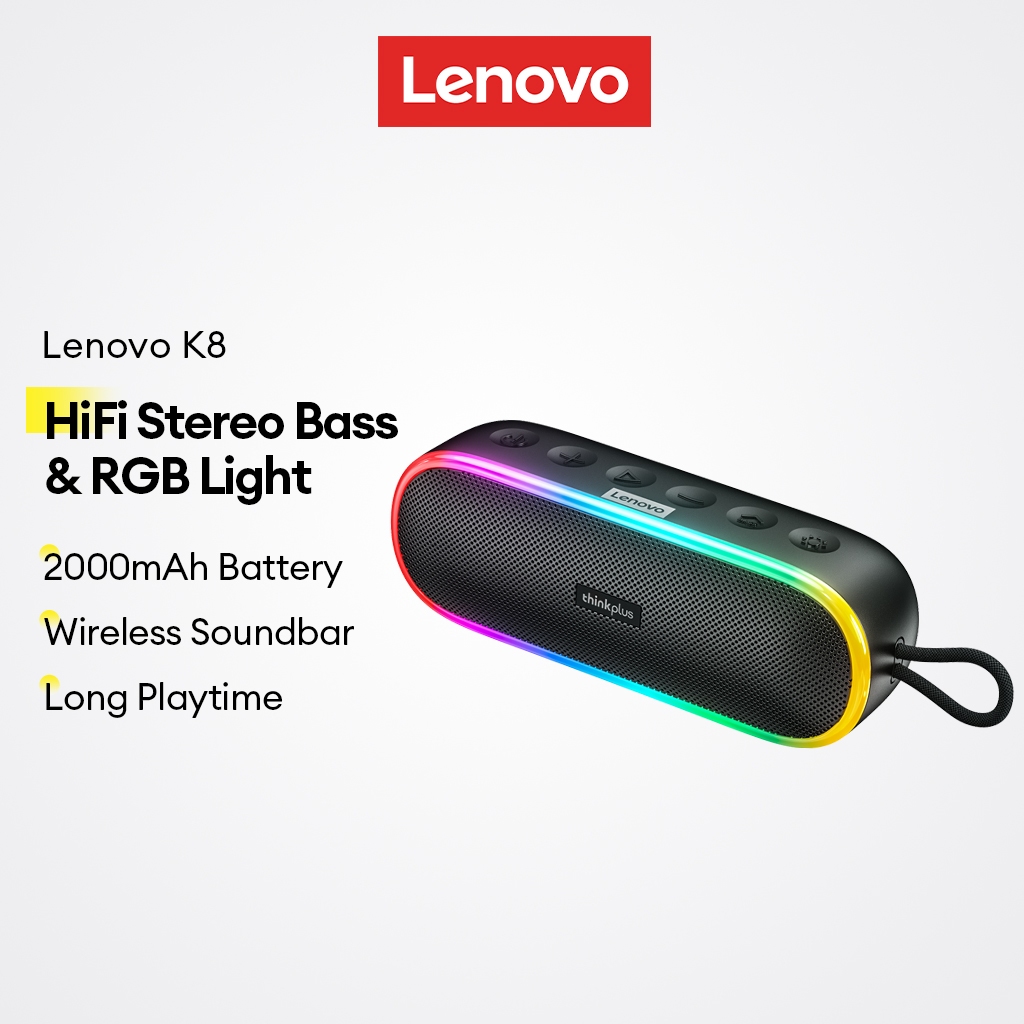 Alto-Falante Bluetooth Lenovo K8 E Barra De Som Sem Fio Com Luz RGB Graves Estéreo HiFi Mais Bateria De 2000mAh em Oferta na Shopee