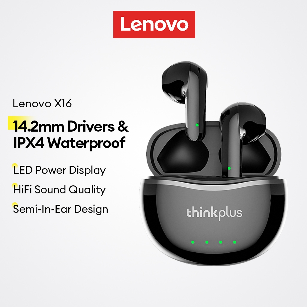 Fones De Ouvido Bluetooth Lenovo X16 E Sem Fio Com Drivers HiFi De 14.2 Mm IPX4 À Prova D'água Display De Energia LED em Oferta na Shopee