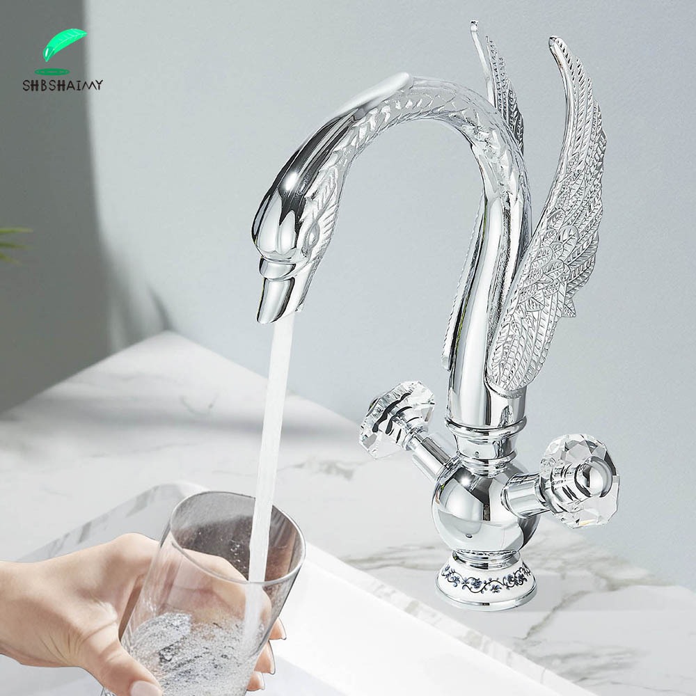 Torneira Para Banheiro Com Alça De Cristal Giratória Prateada Grande design De Pássaro em Oferta na Shopee